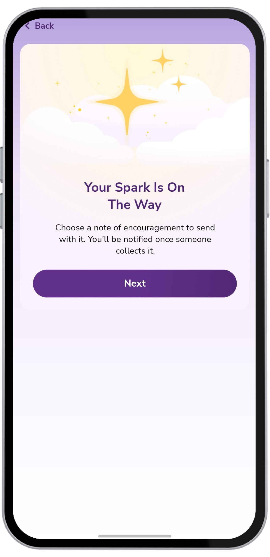 Confirmation screen showing the Spark is on its way